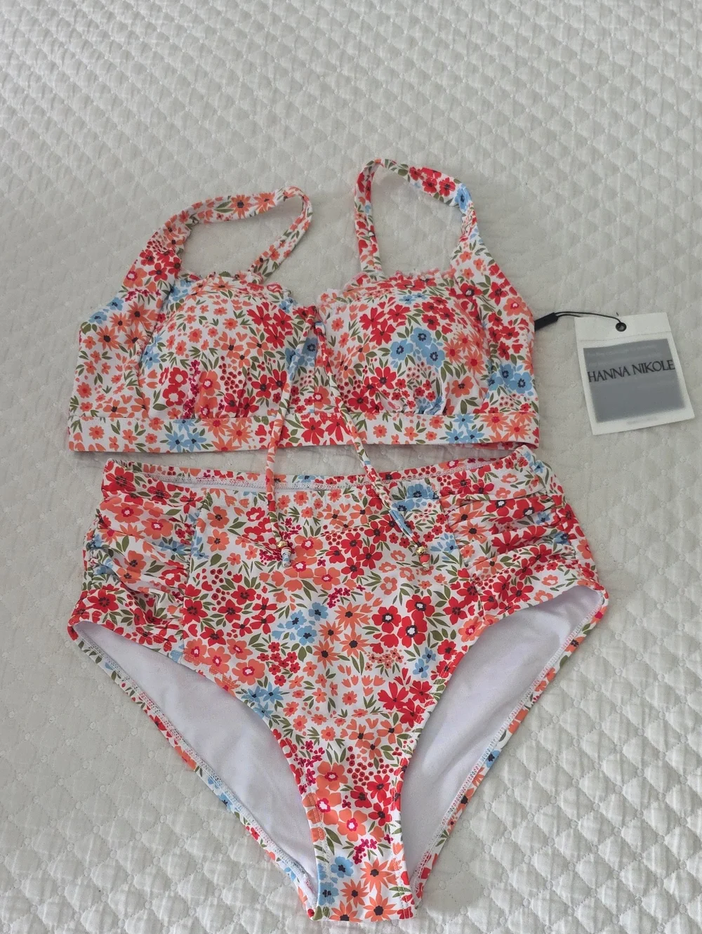 Hanna Nikole Pink Floral High-Waist Two-Piece Swim Set Medium